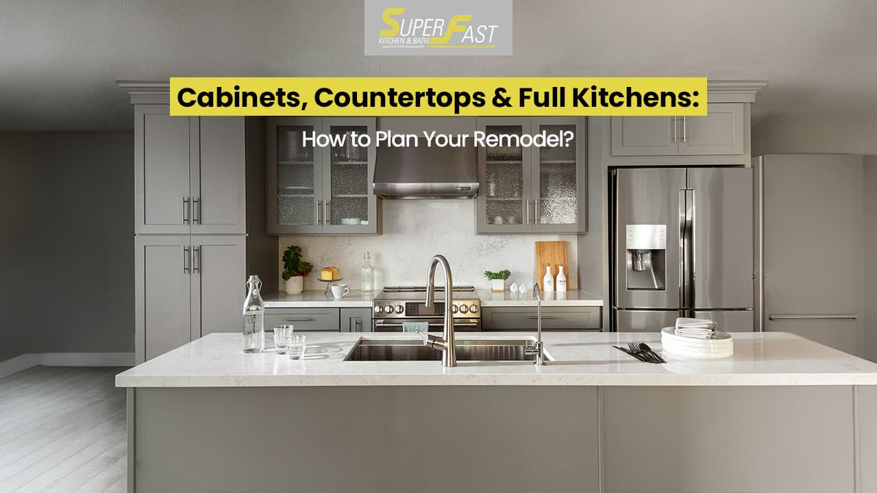 Kitchen cabinets and countertops during a full kitchen remodel