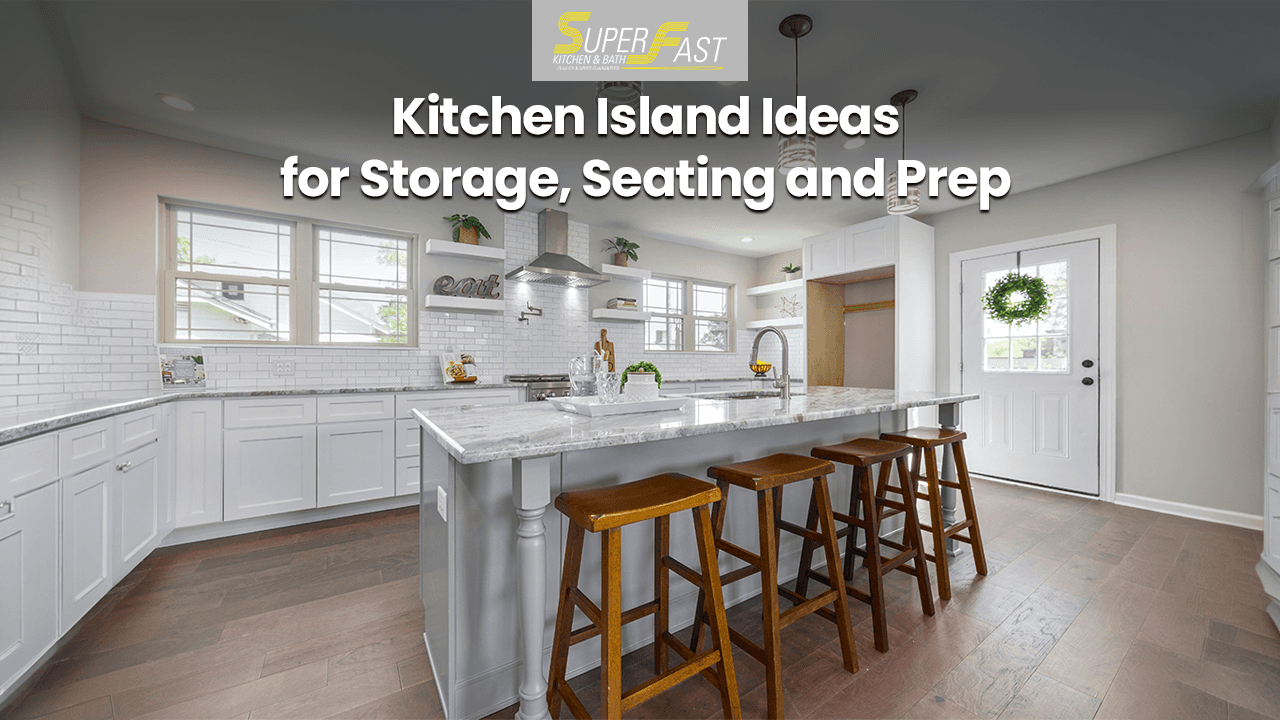 Kitchen island with storage, seating, and space for meal preparation