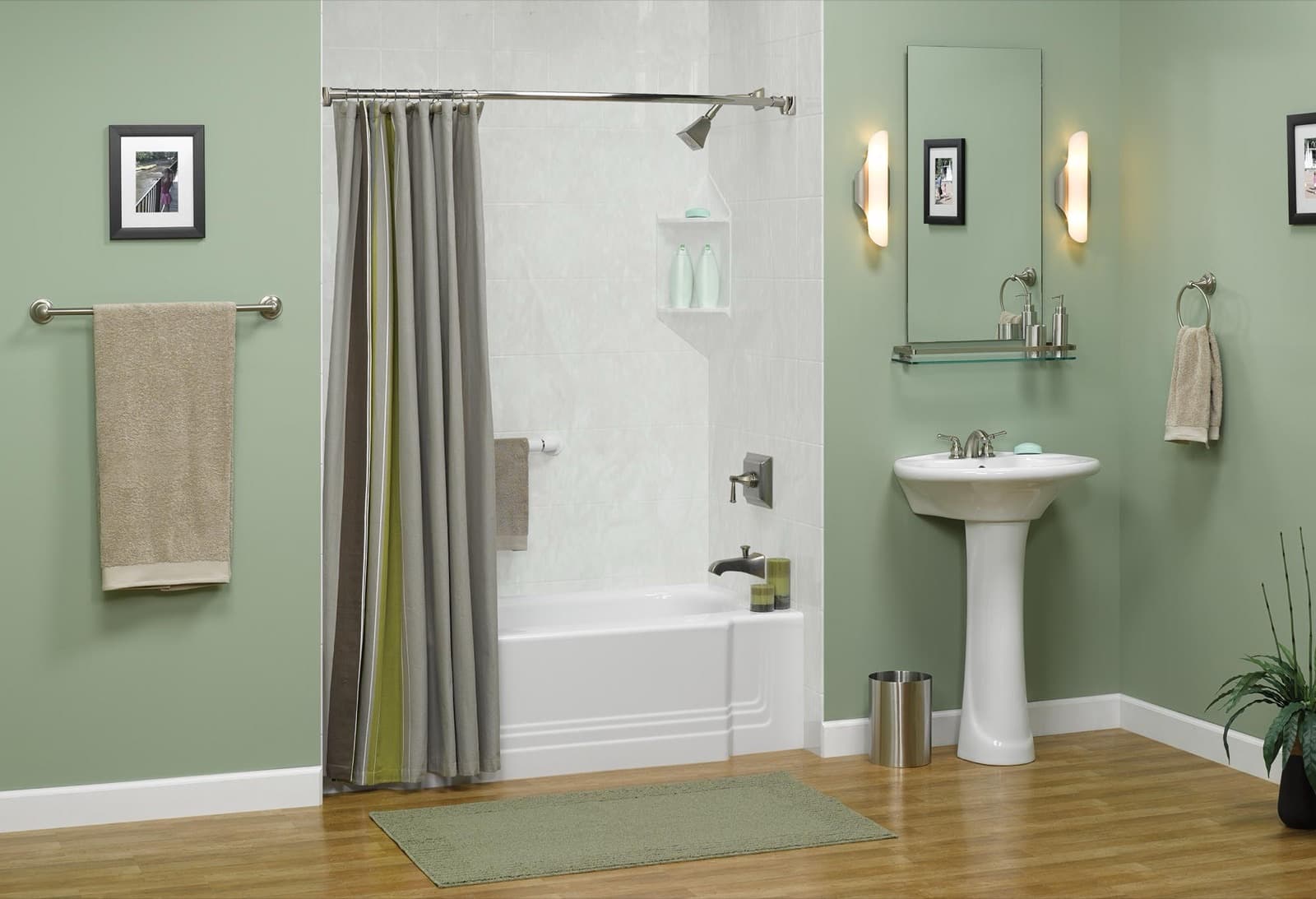 Bathtub and shower combination in a finished bathroom