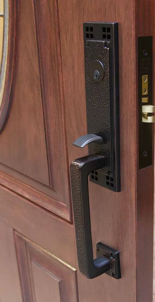 Forged brass door handle detail